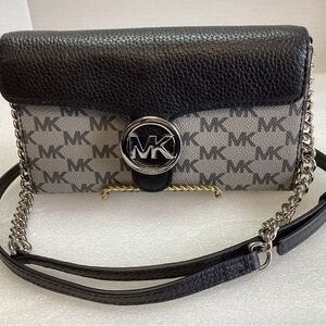 Michael Kors Vanna Black & Gray Crossbody Bag with Monogram and Leather Accents
